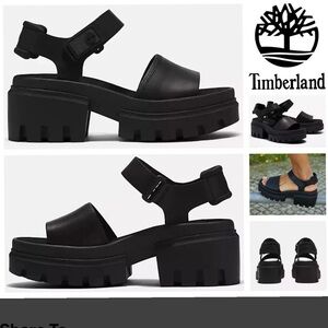 NEW Timberland Everleigh Women size 10 Black Platform Sandals Velcro straps